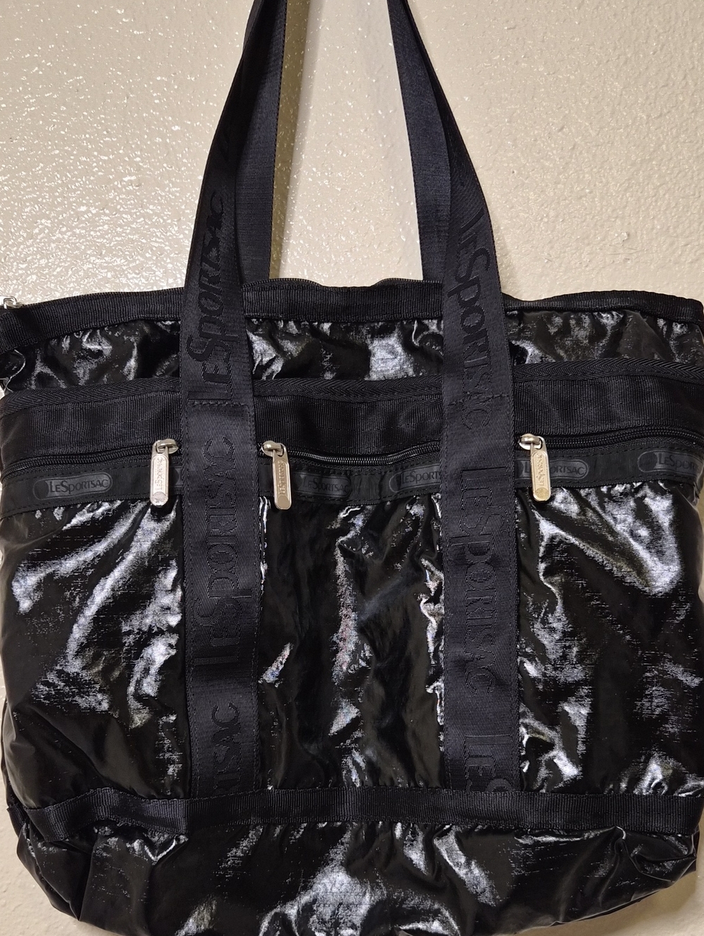 LeSportsac Black Shiny Large Tote Bag